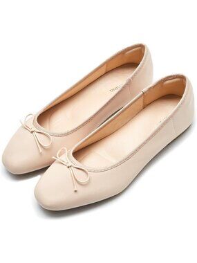 Women's A-ivory White Polyurethane Bow Dressy Flats Round Toe Comfortable Shoes